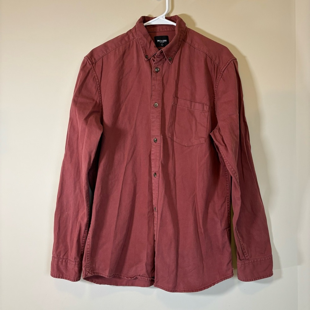 Only & Sons Canvas Regular Shirt Red‎ Organic Button Down M/L